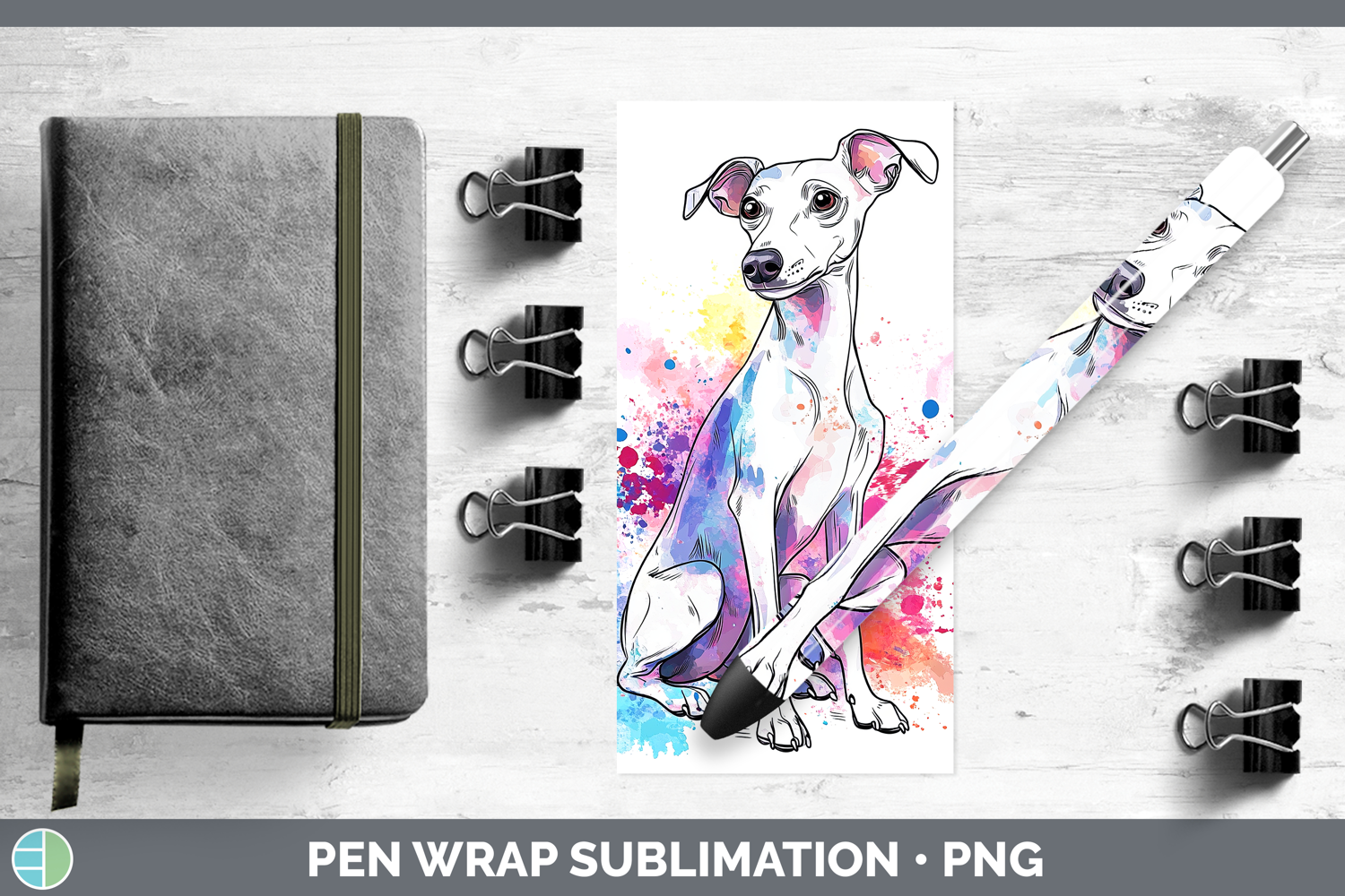 GorgeousWatercolor Splash Dogs 03 Pen Wrap design.