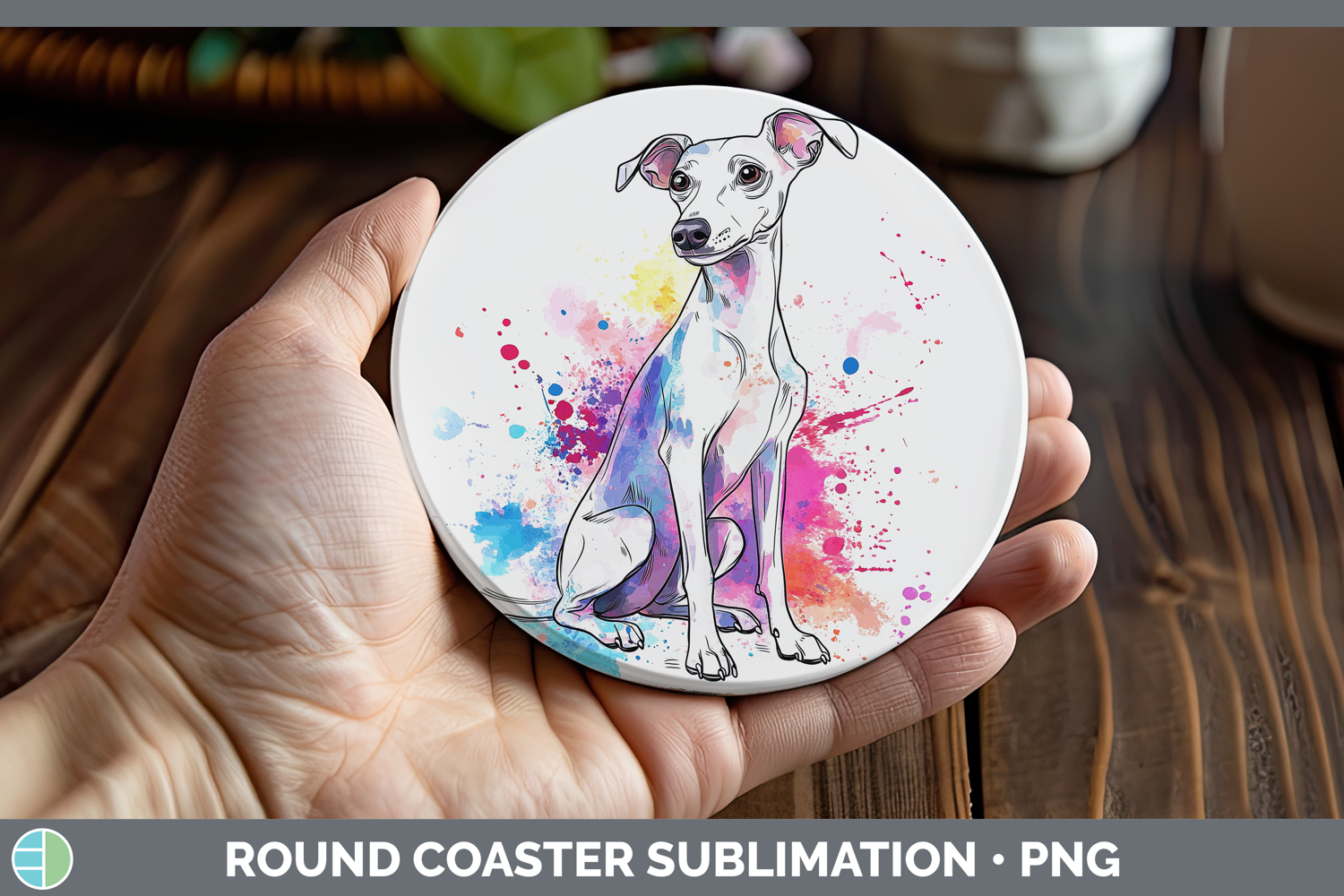 GorgeousWatercolor Splash Dogs 03 Round Coaster design.
