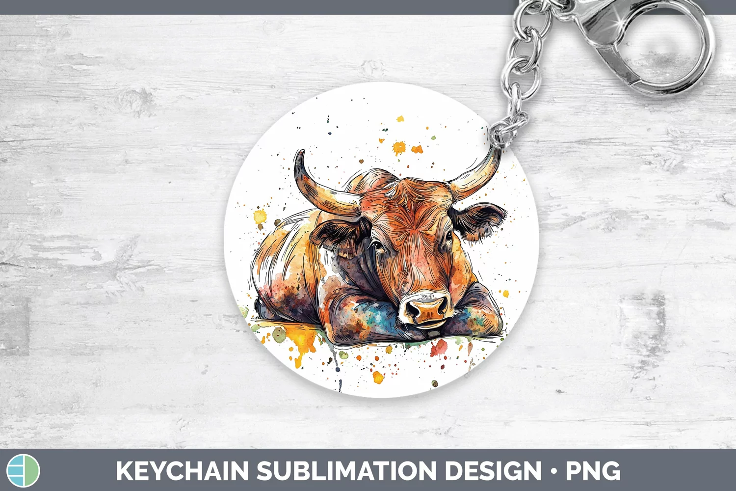 GorgeousWatercolor Splash Farm Keychain design.