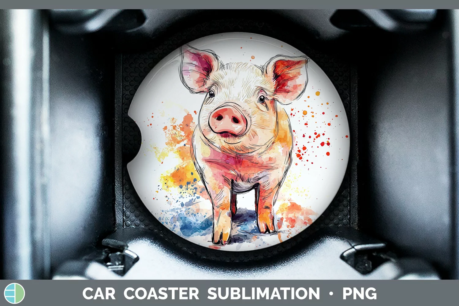 GorgeousWatercolor Splash Farm Car Coaster design.