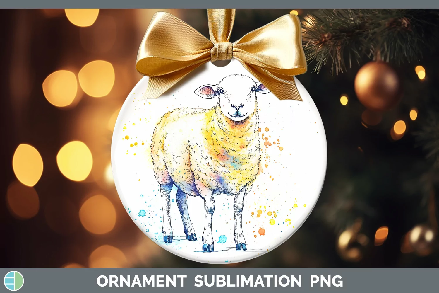 GorgeousWatercolor Splash Farm Ornament design.