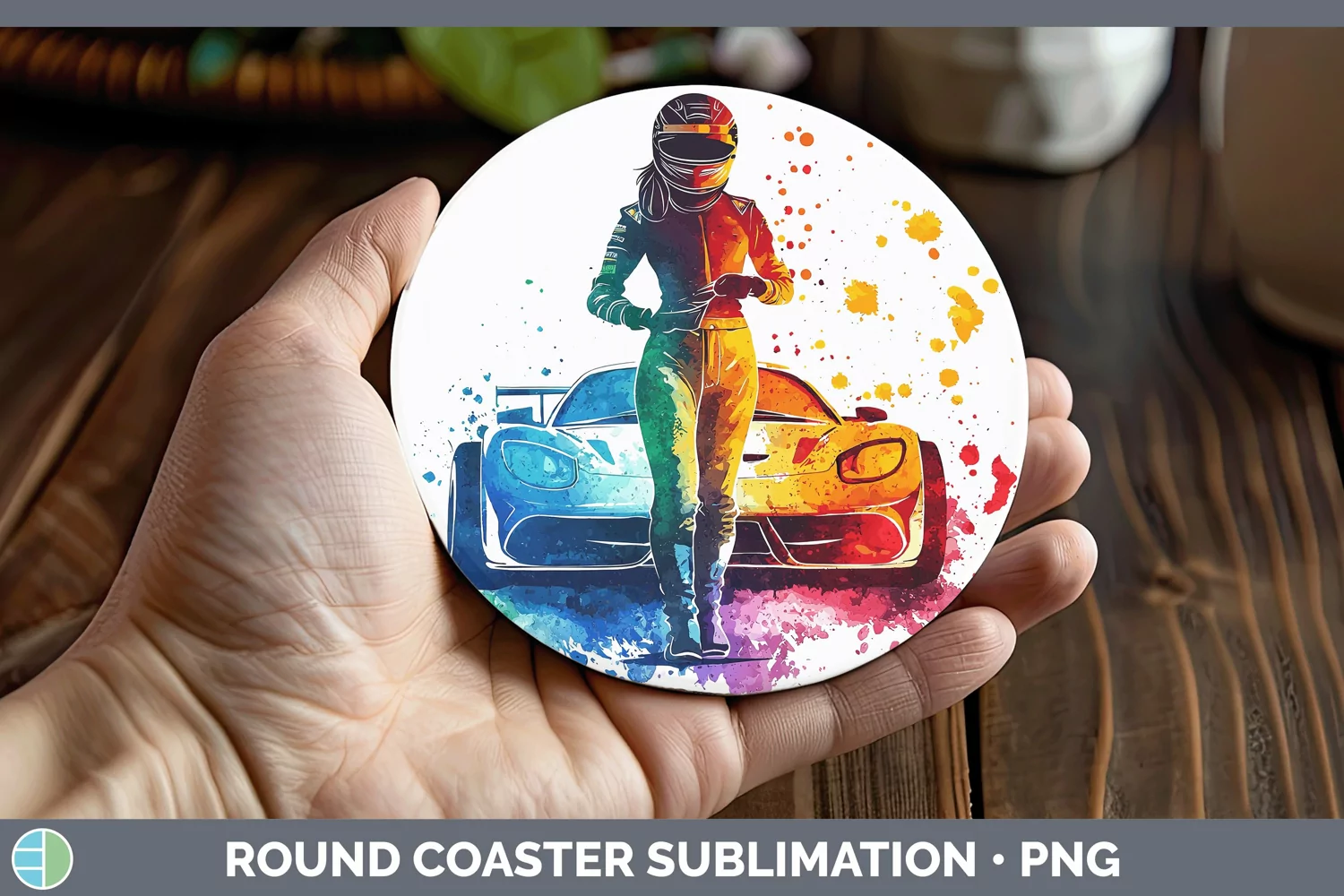 GorgeousWatercolor Splash Round Coaster design.