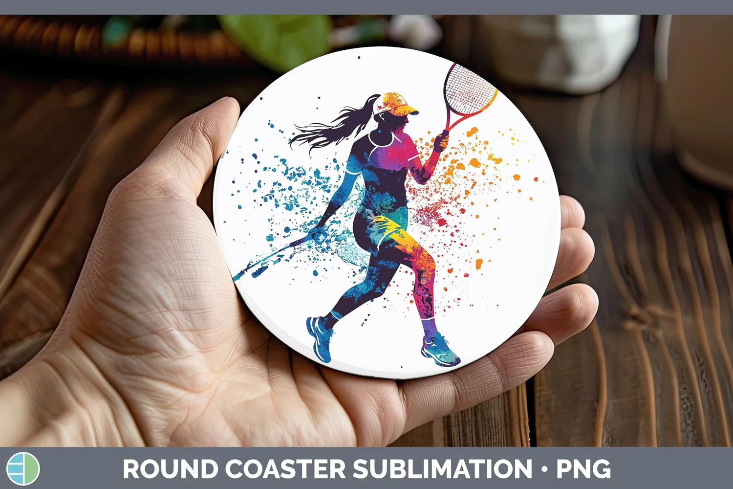 GorgeousWatercolor Splash Round Coaster design.