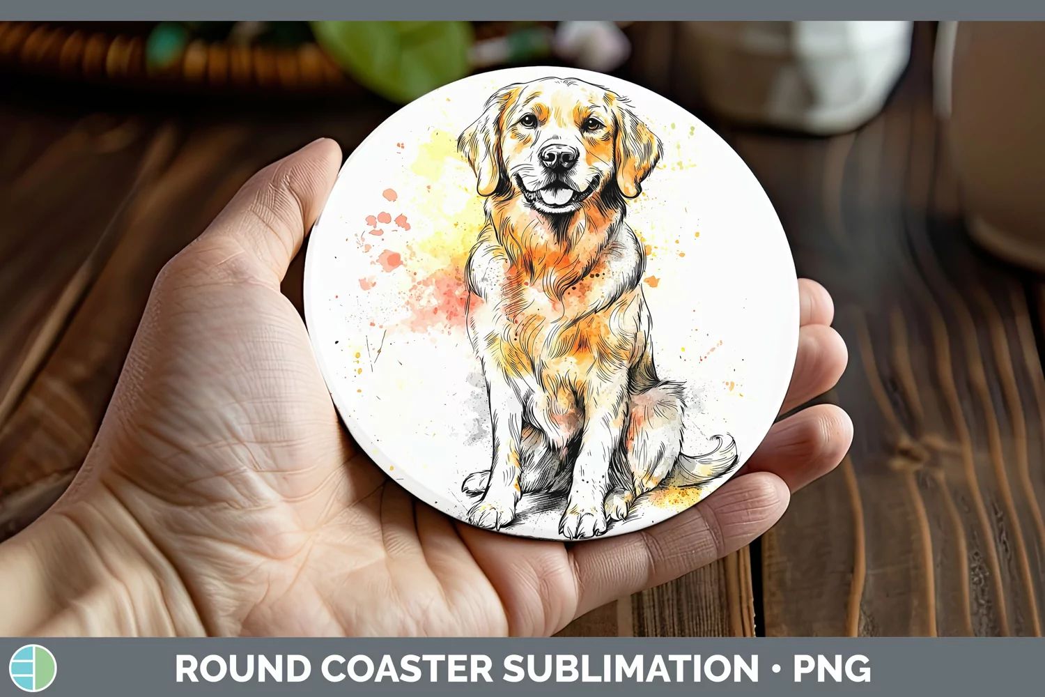 GorgeousWatercolor Splash Round Coaster design.