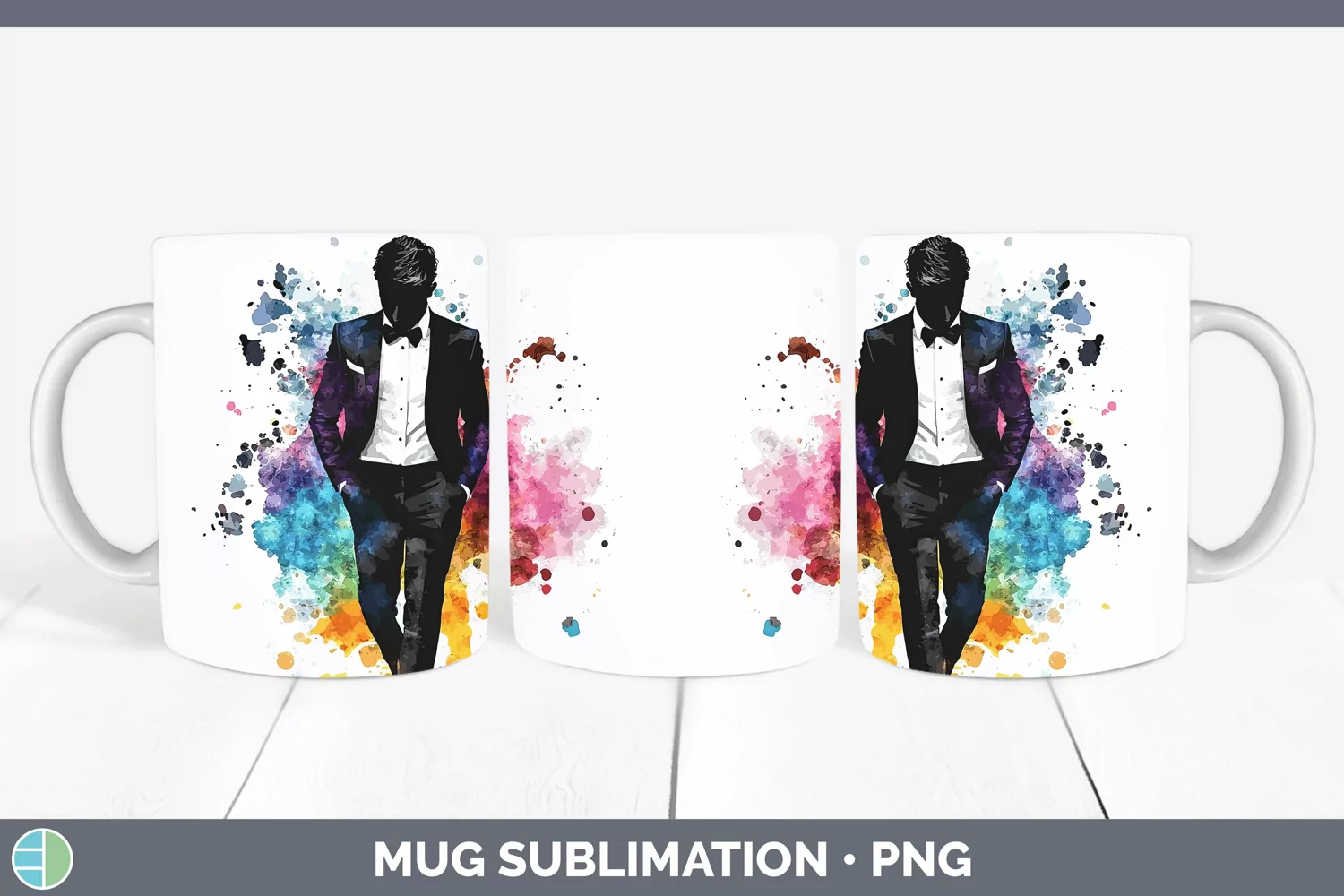 GorgeousWatercolor Splash Mug Wrap design.