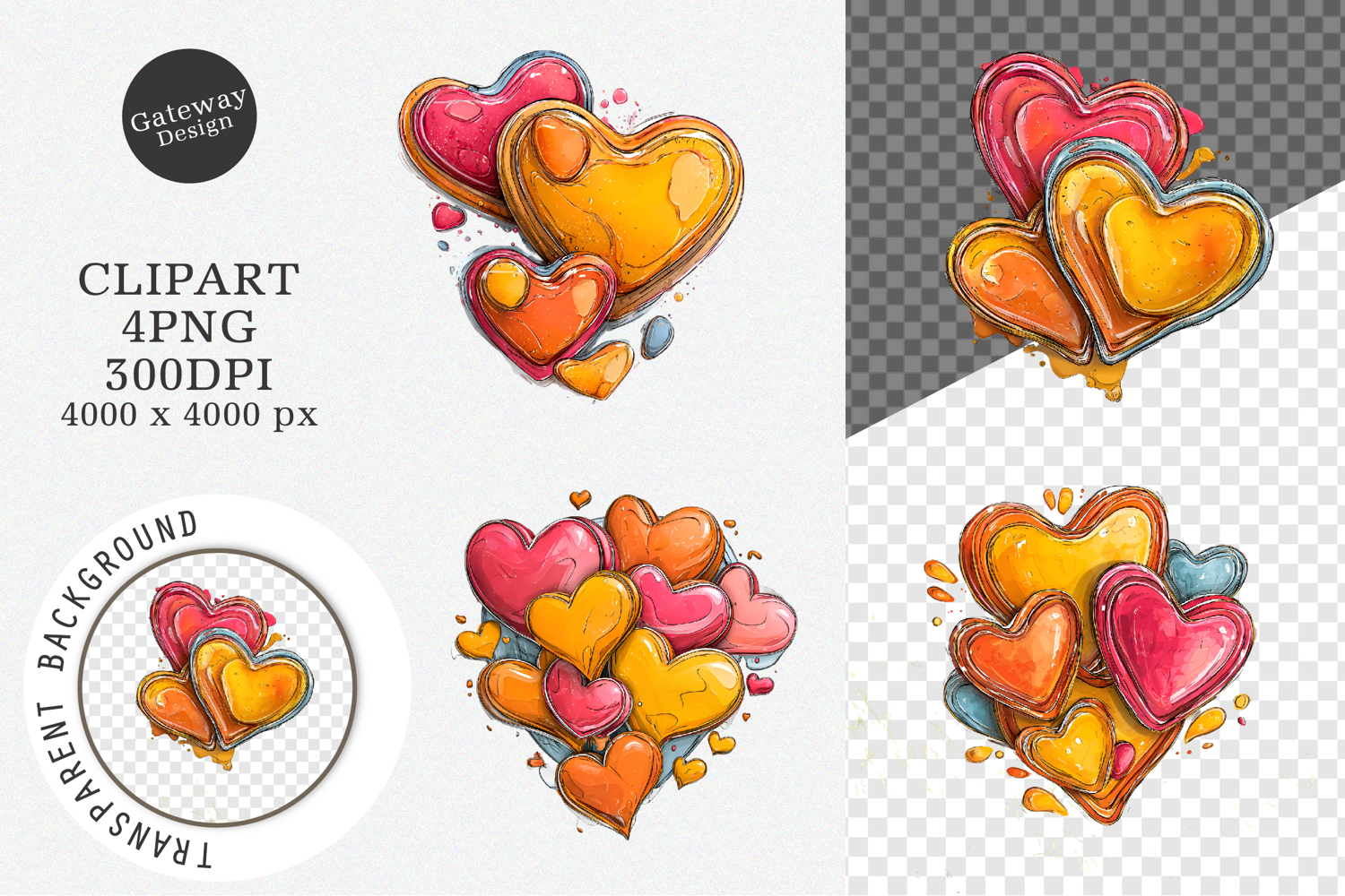 Watercolor Splash Hearts Clipart product image 1