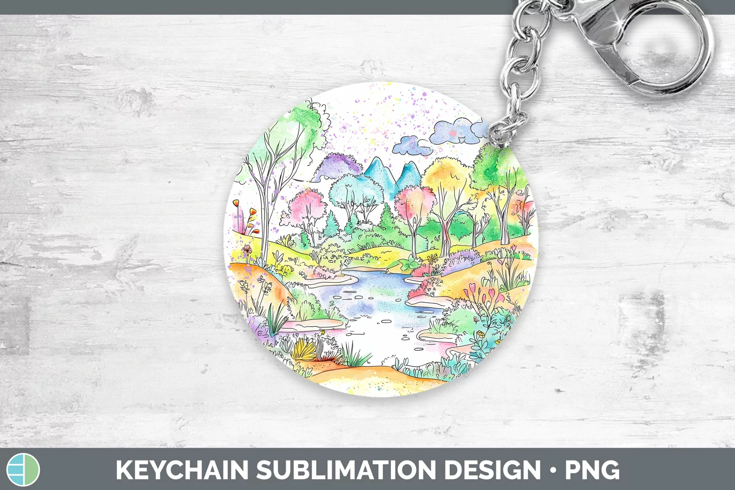 GorgeousWatercolor Splash Keychain design.