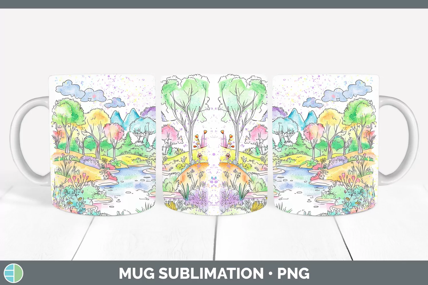 GorgeousWatercolor Splash Mug Wrap design.