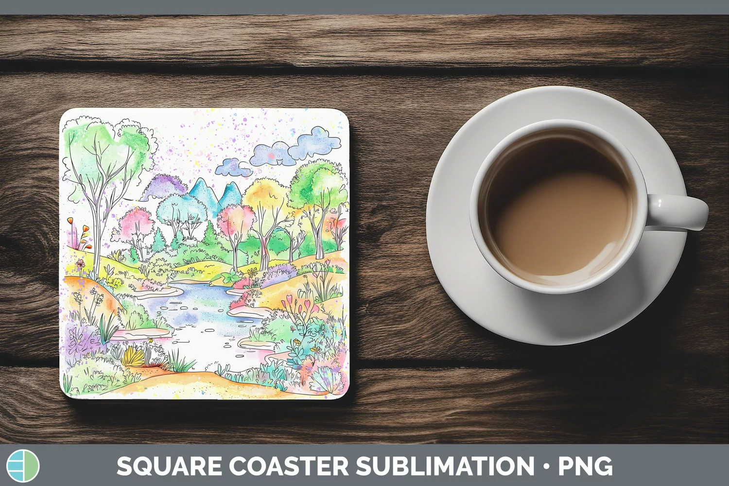 GorgeousWatercolor Splash Square Coaster design.