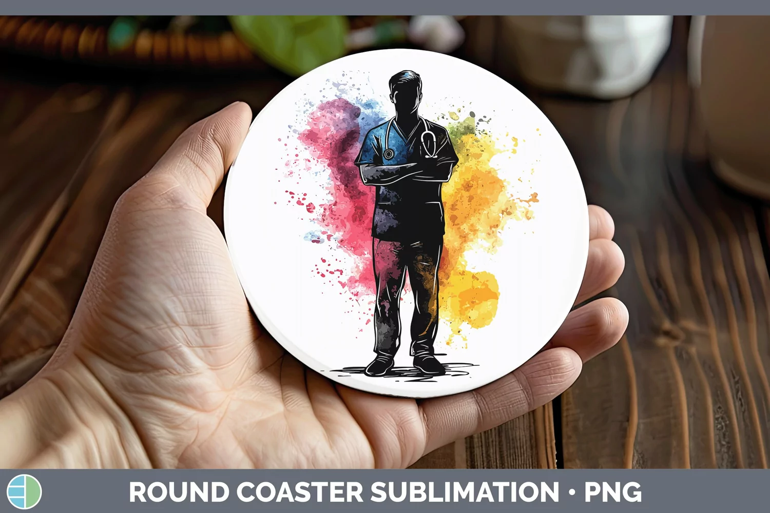 GorgeousWatercolor Splash Round Coaster design.