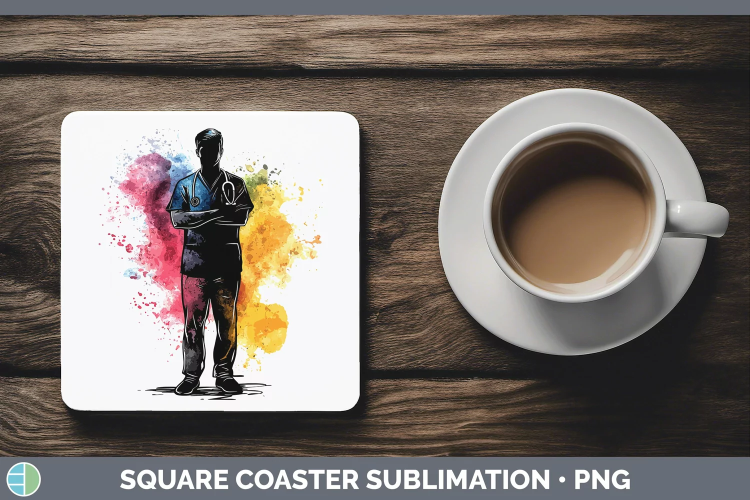 GorgeousWatercolor Splash Square Coaster design.