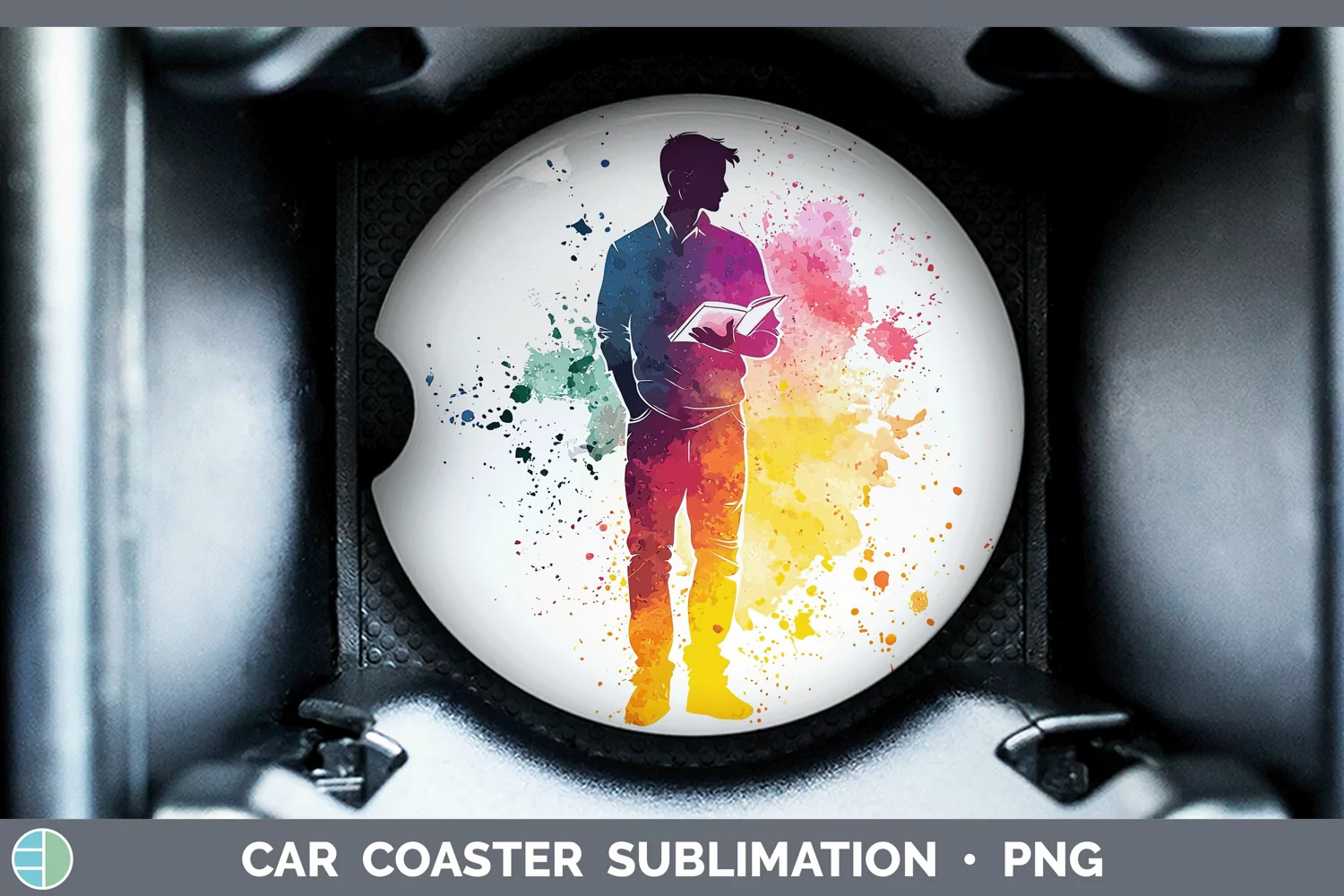 GorgeousWatercolor Splash Car Coaster design.