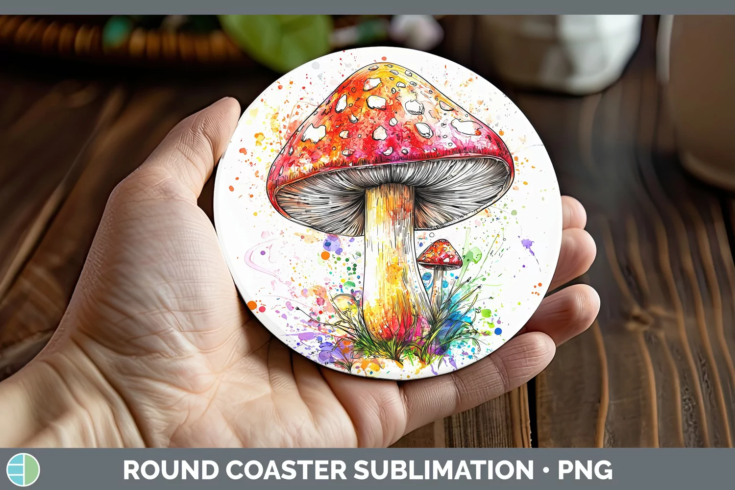 GorgeousWatercolor Splash Round Coaster design.
