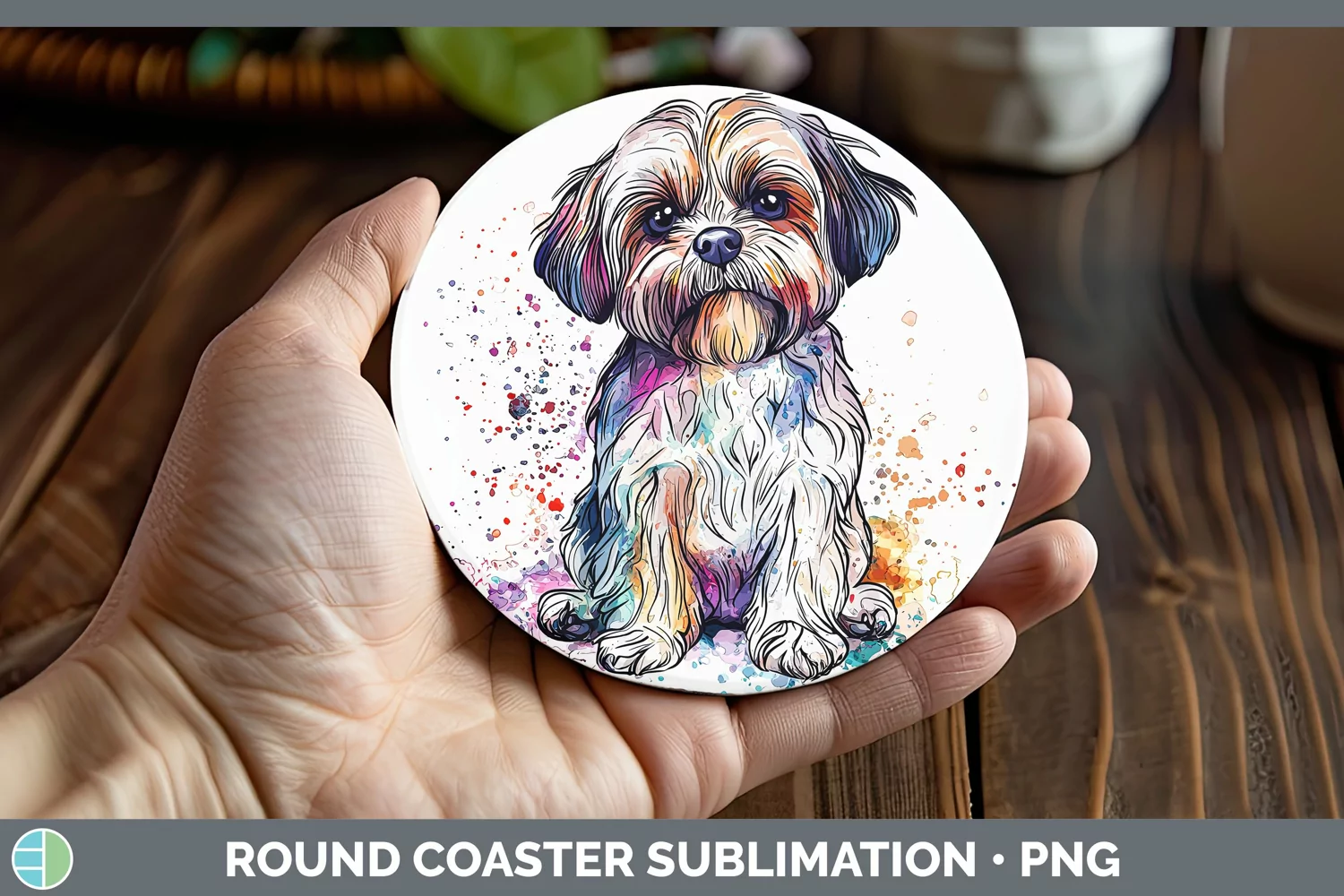 GorgeousWatercolor Splash Round Coaster design.