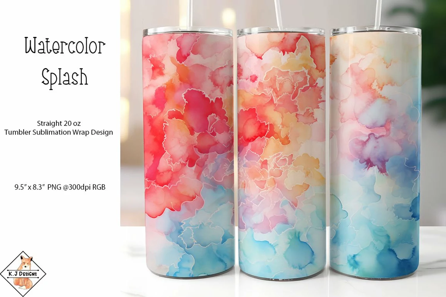 Watercolor Splash Sublimation Tumbler Wrap product image 1