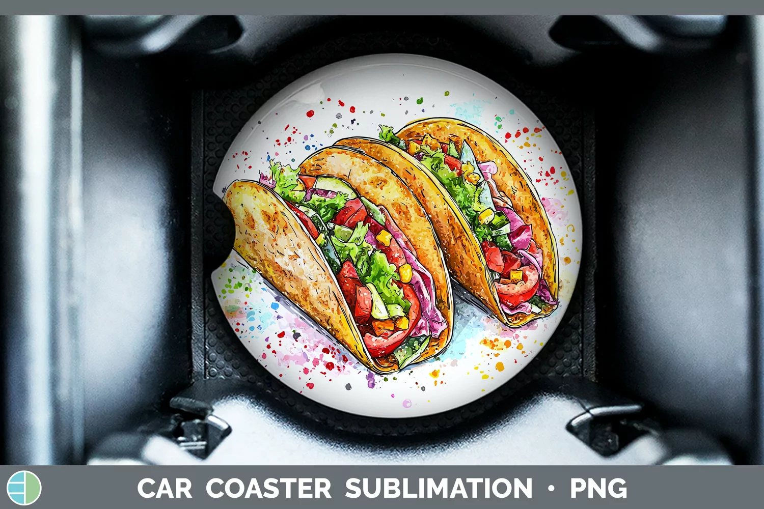 GorgeousWatercolor Splash Car Coaster design.