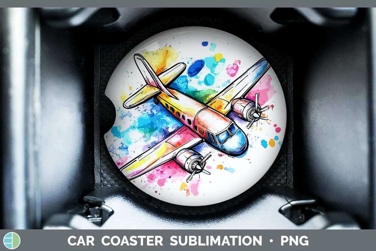 GorgeousWatercolor Splash Toy Car Coaster design.