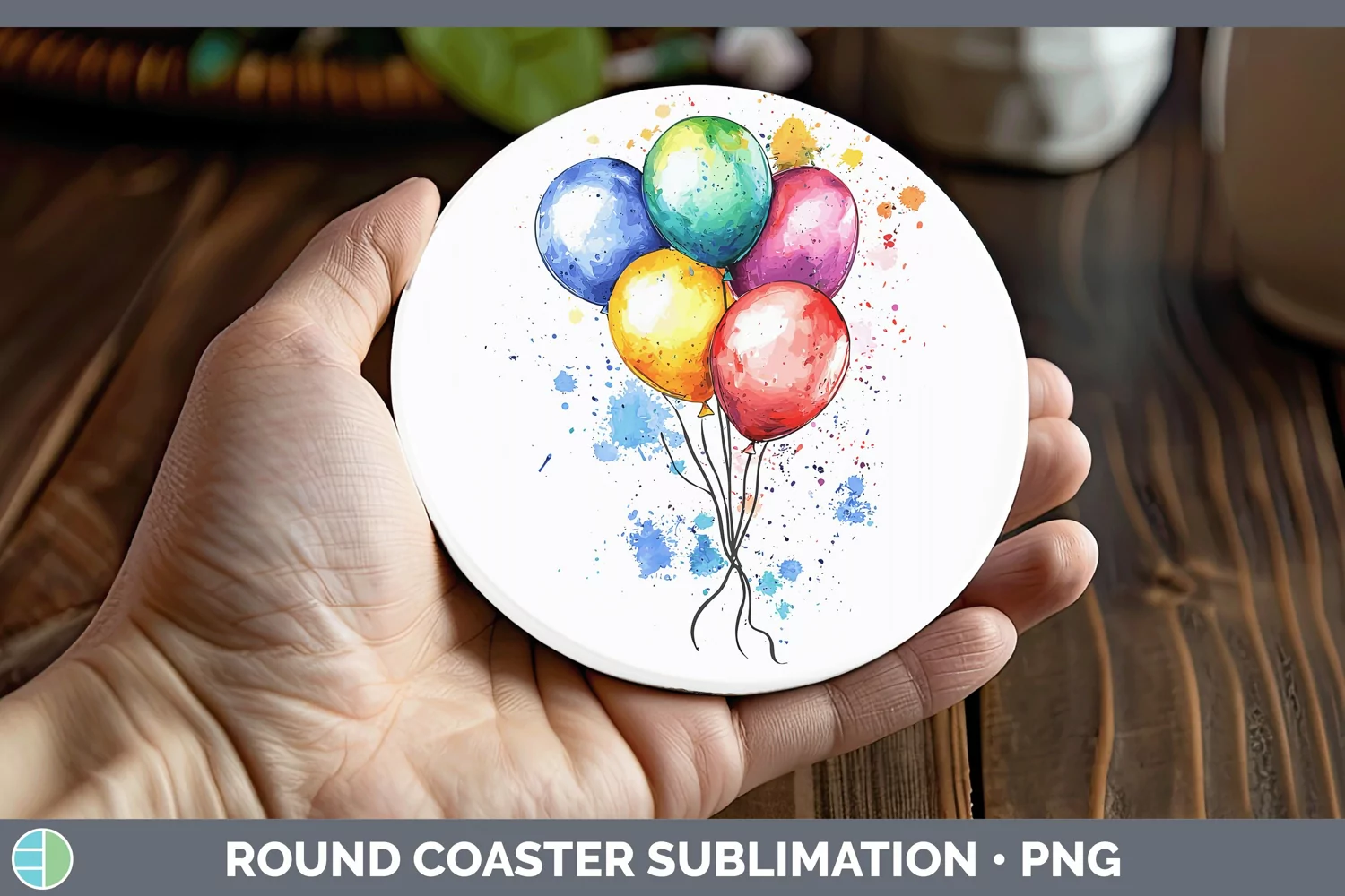 GorgeousWatercolor Splash Toy Round Coaster design.