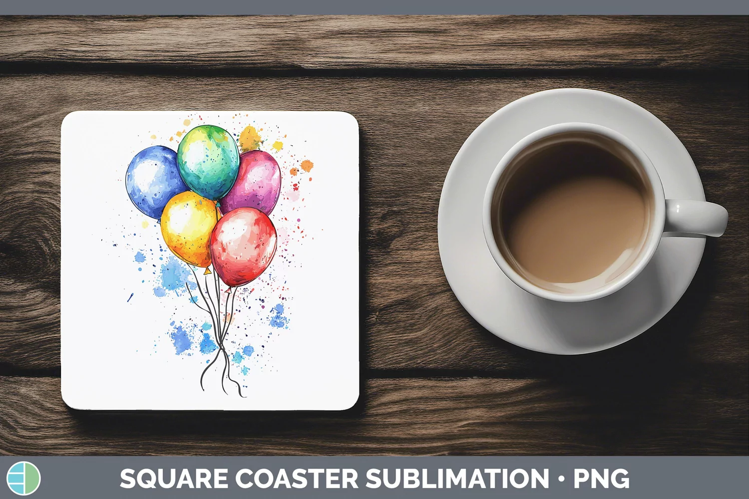 GorgeousWatercolor Splash Toy Square Coaster design.