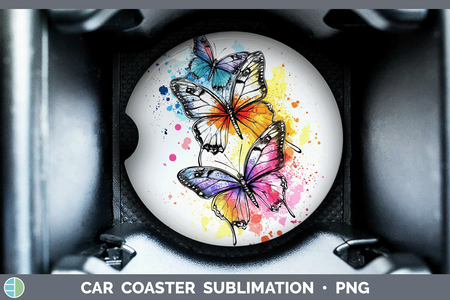 GorgeousWatercolor Splash Toy Car Coaster design.