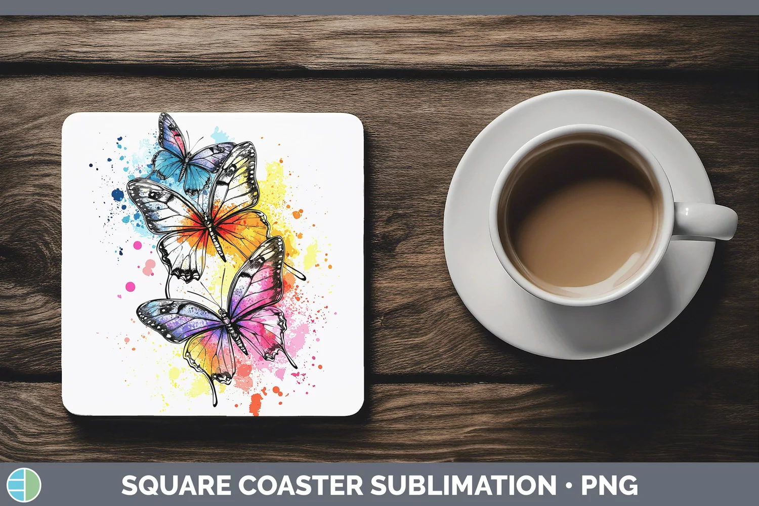 GorgeousWatercolor Splash Toy Square Coaster design.