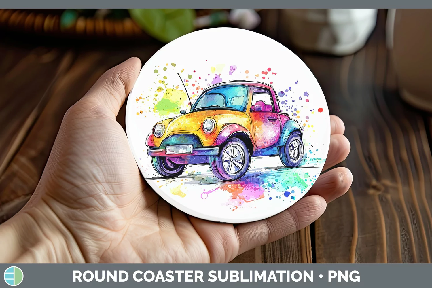 GorgeousWatercolor Splash Toy Round Coaster design.