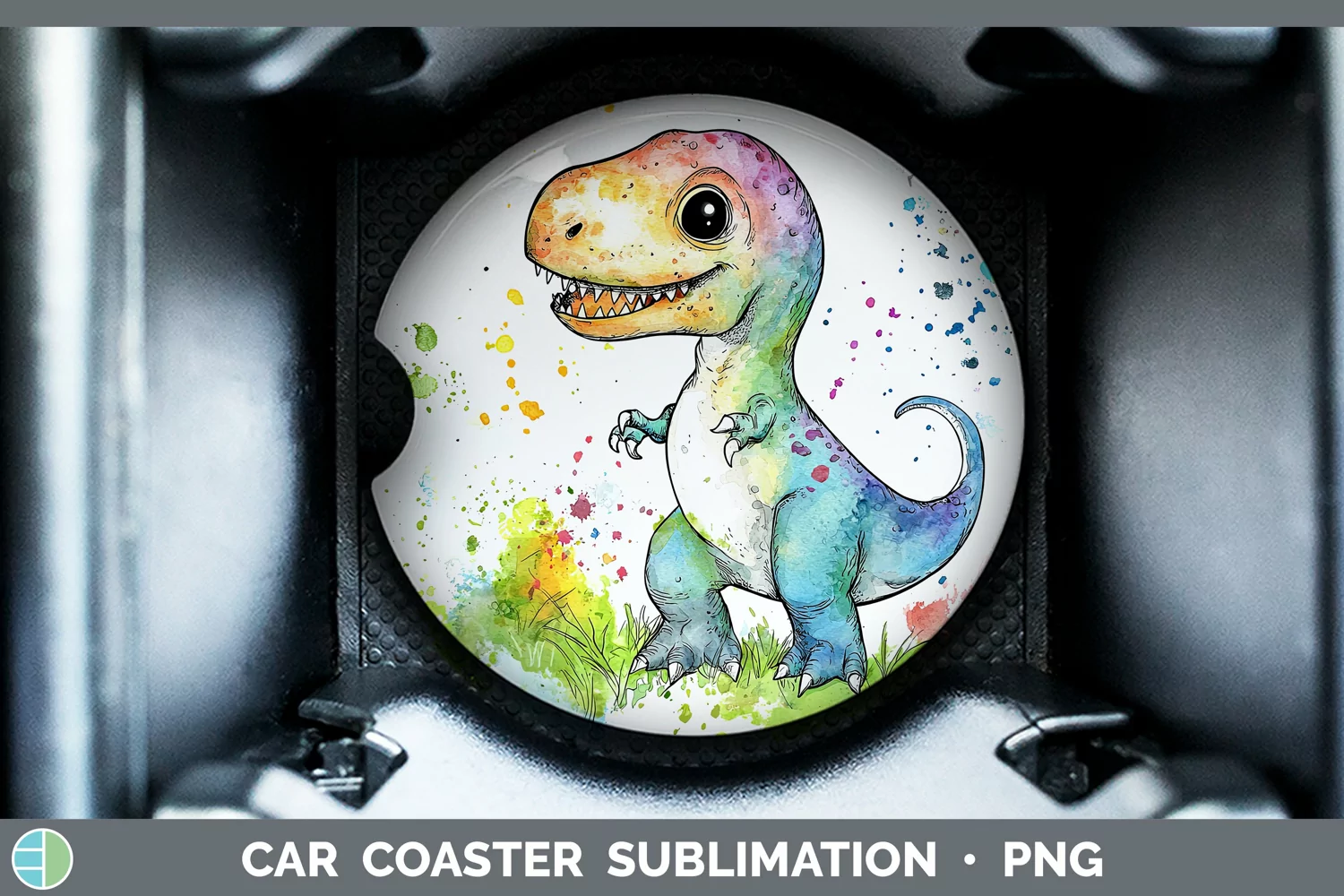 GorgeousWatercolor Splash Toy Car Coaster design.