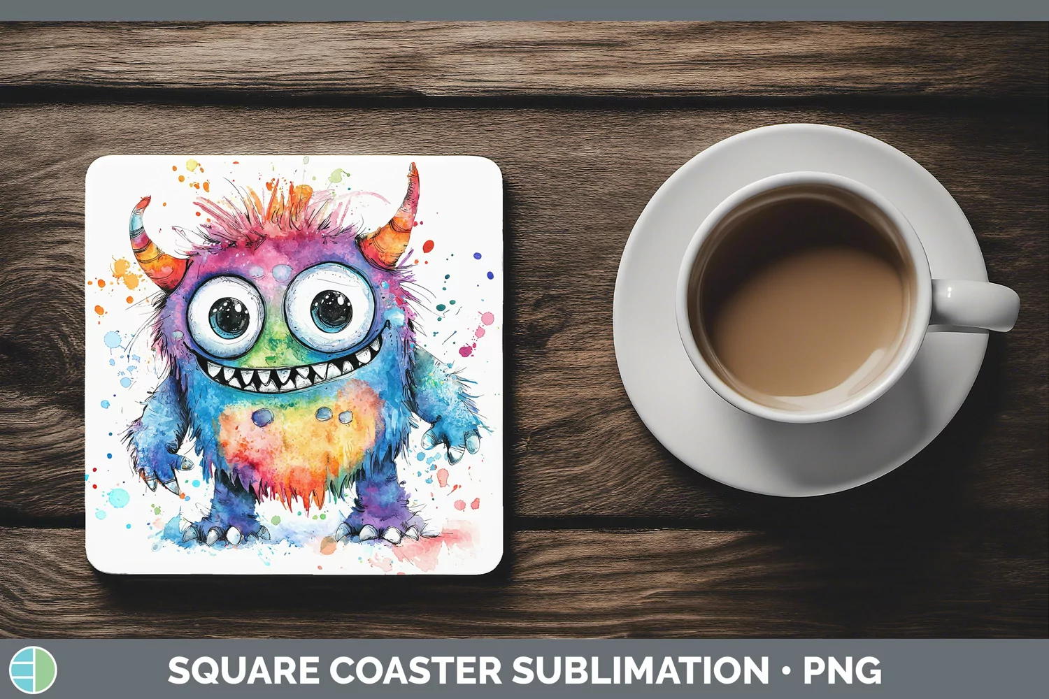 GorgeousWatercolor Splash Toy Square Coaster design.