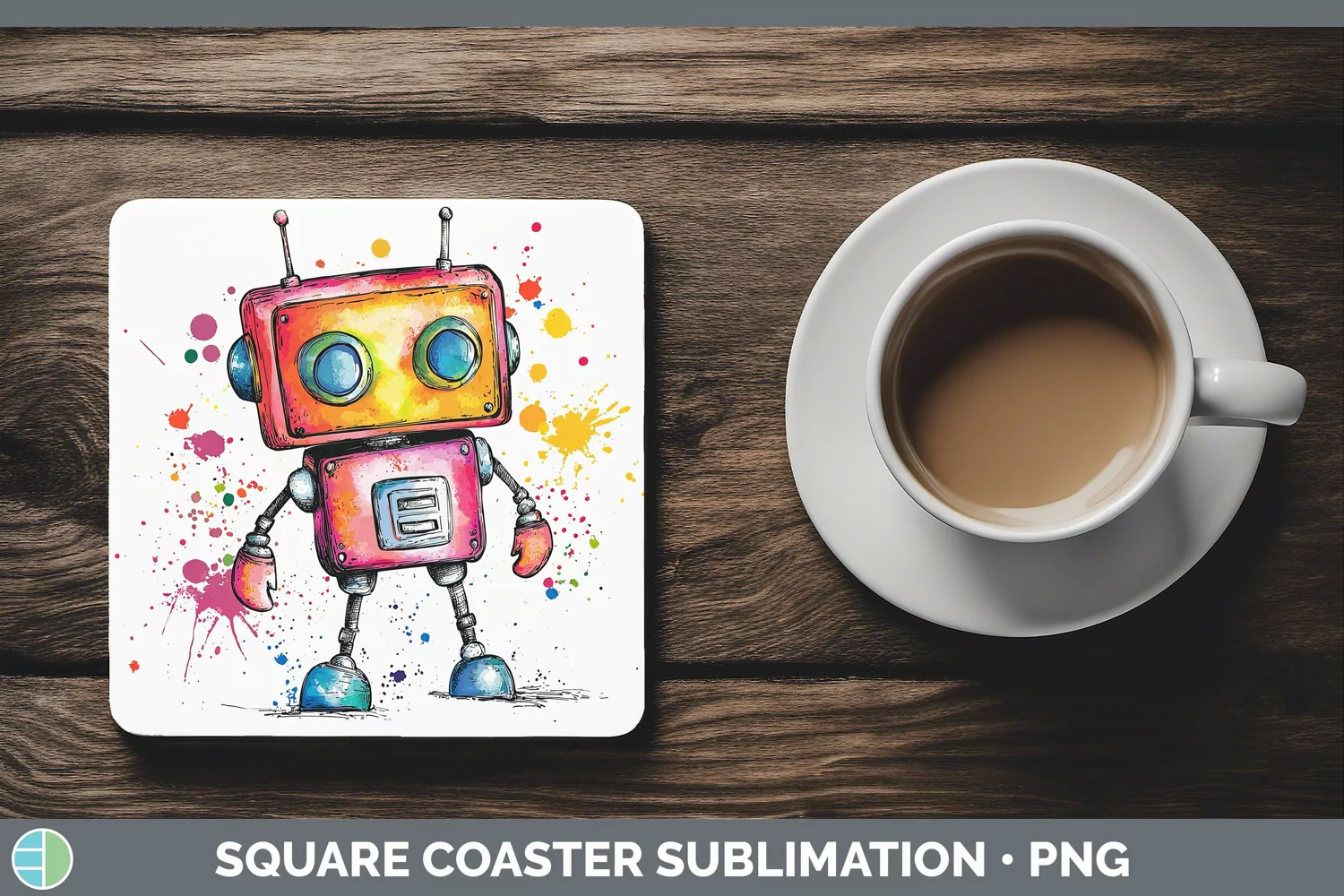 GorgeousWatercolor Splash Toy Square Coaster design.