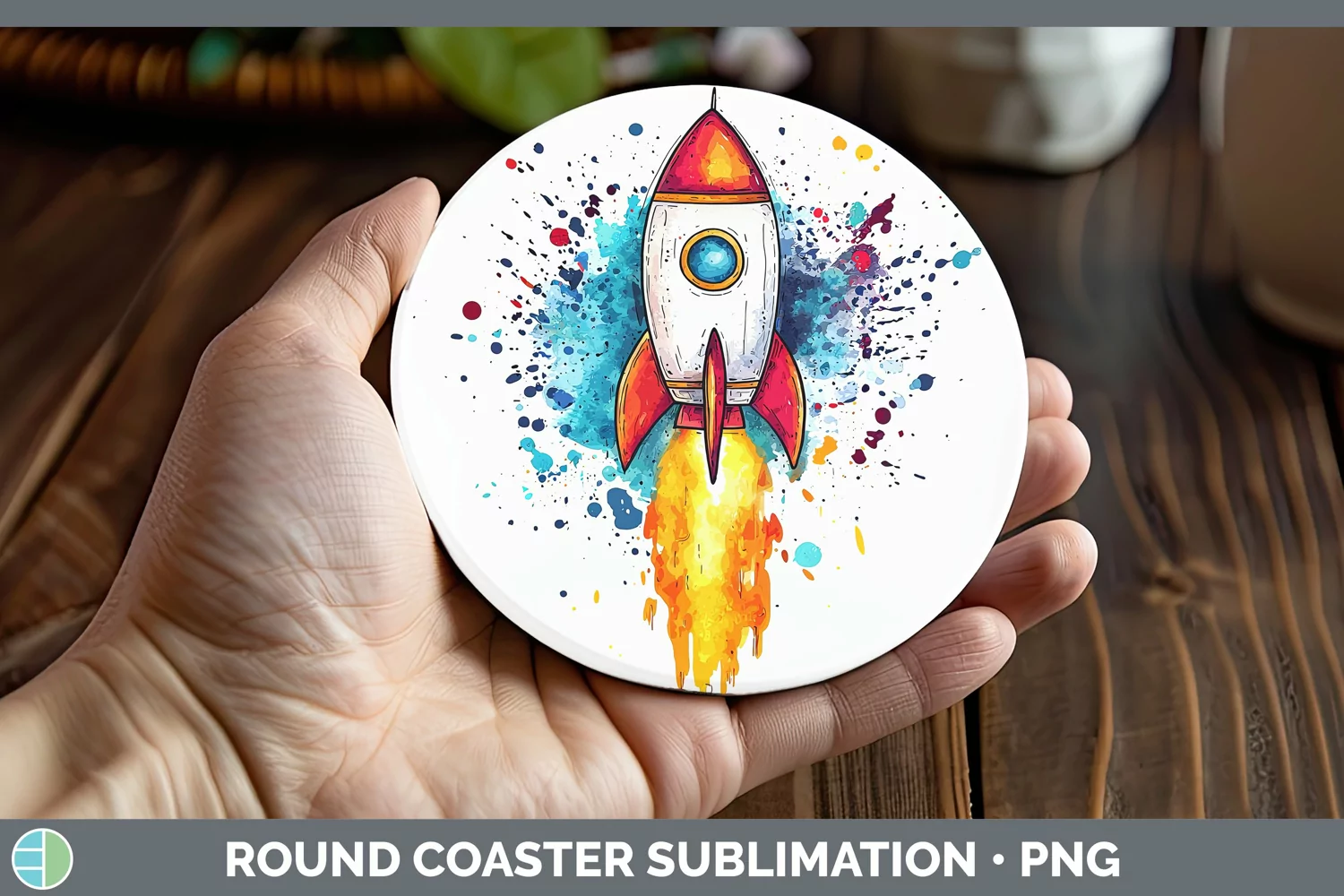 GorgeousWatercolor Splash Toy Round Coaster design.
