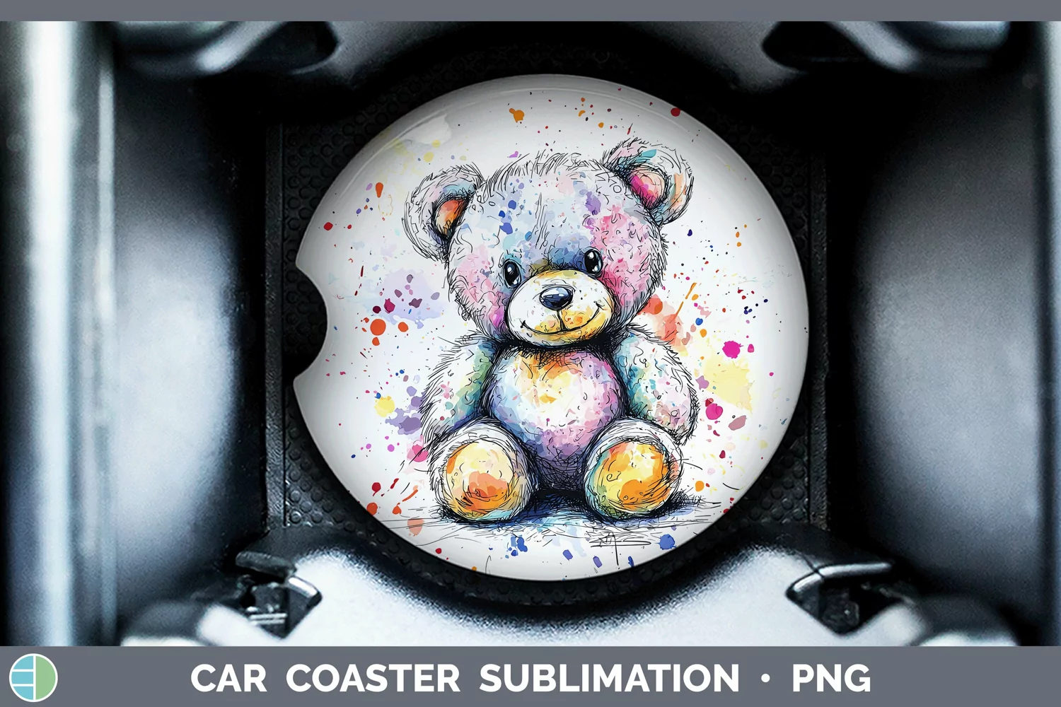GorgeousWatercolor Splash Toy Car Coaster design.