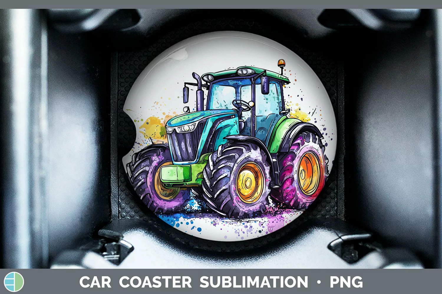 GorgeousWatercolor Splash Toy Car Coaster design.