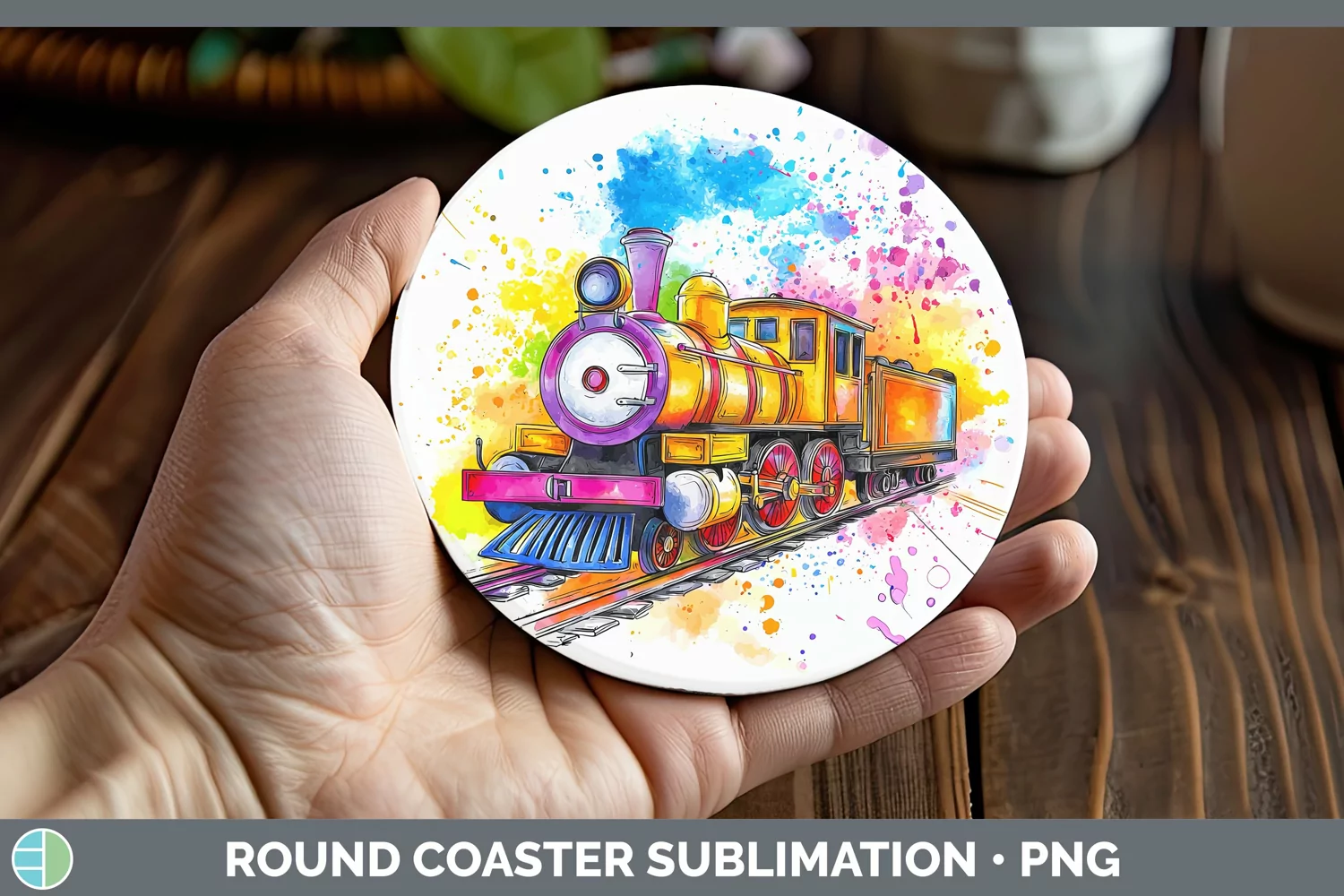 GorgeousWatercolor Splash Toy Round Coaster design.