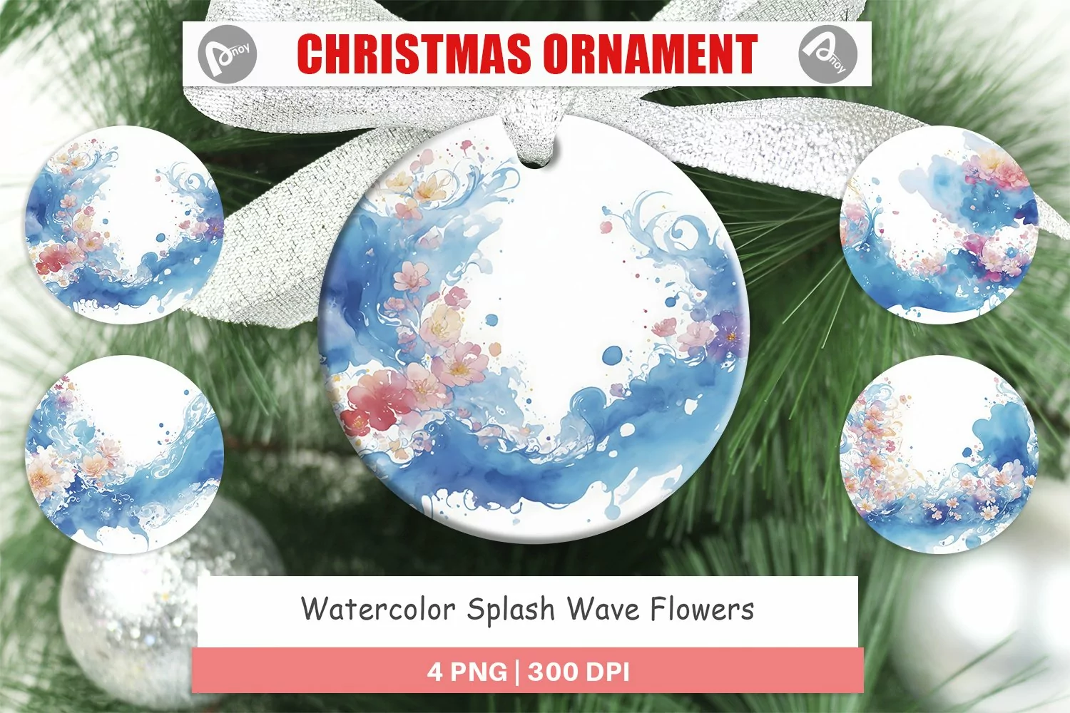 Christmas Ornaments Watercolor Splash Wave product image 1