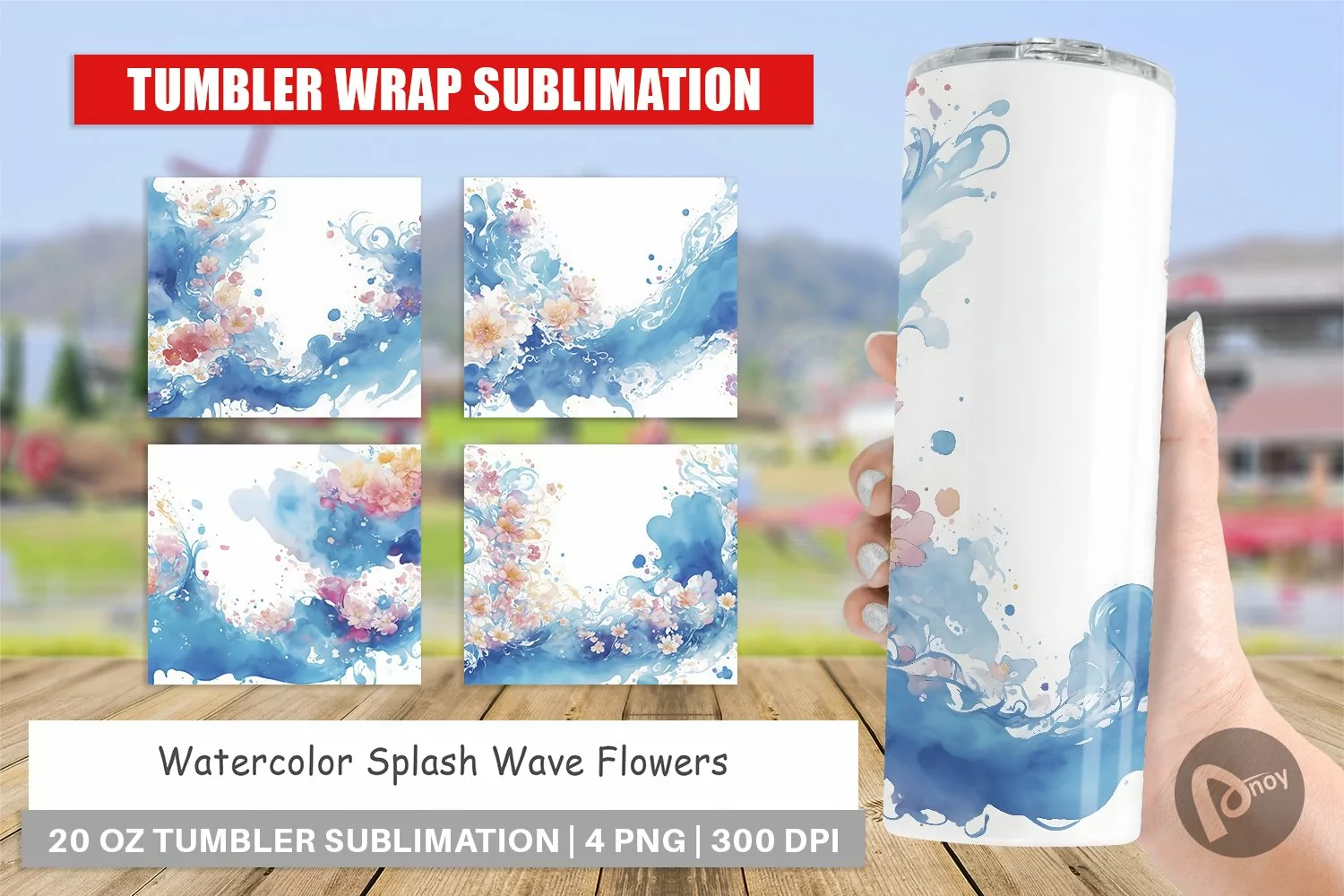 Tumbler Sublimation Wrap Watercolor Splash Wave product image 1