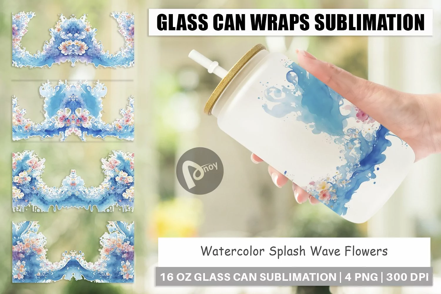 Glass Can Wraps Watercolor Splash Wave product image 1