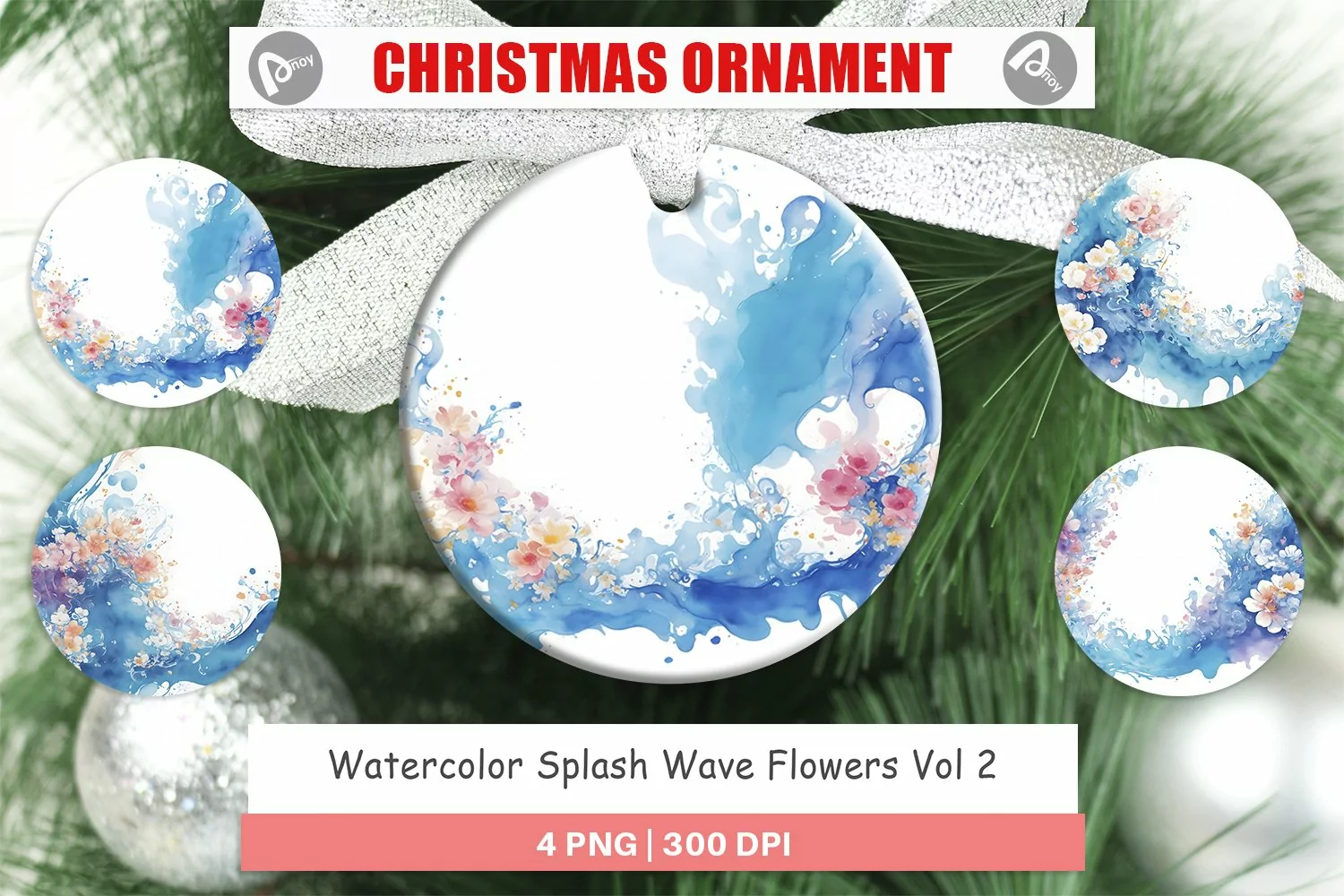 Christmas Ornaments Watercolor Splash Wave product image 1