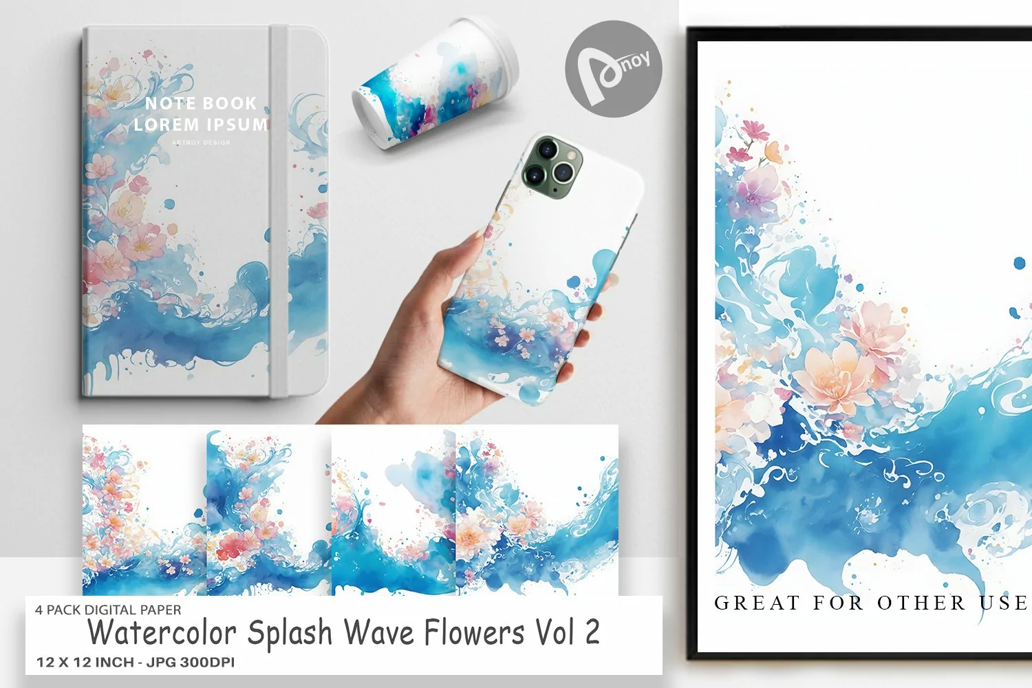 Digital Paper Watercolor Splash Wave product image 1