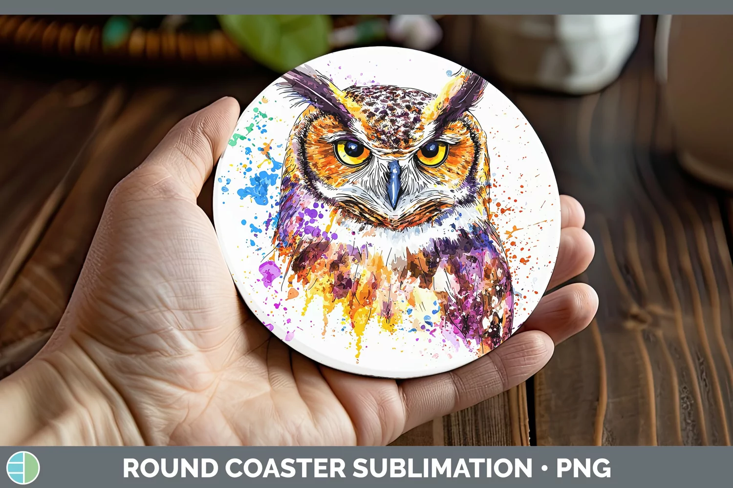 GorgeousWatercolor Splatter Round Coaster design.