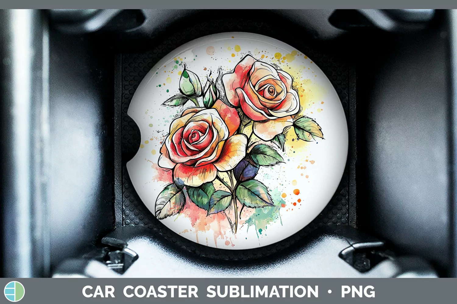 GorgeousWatercolor Splatter Car Coaster design.