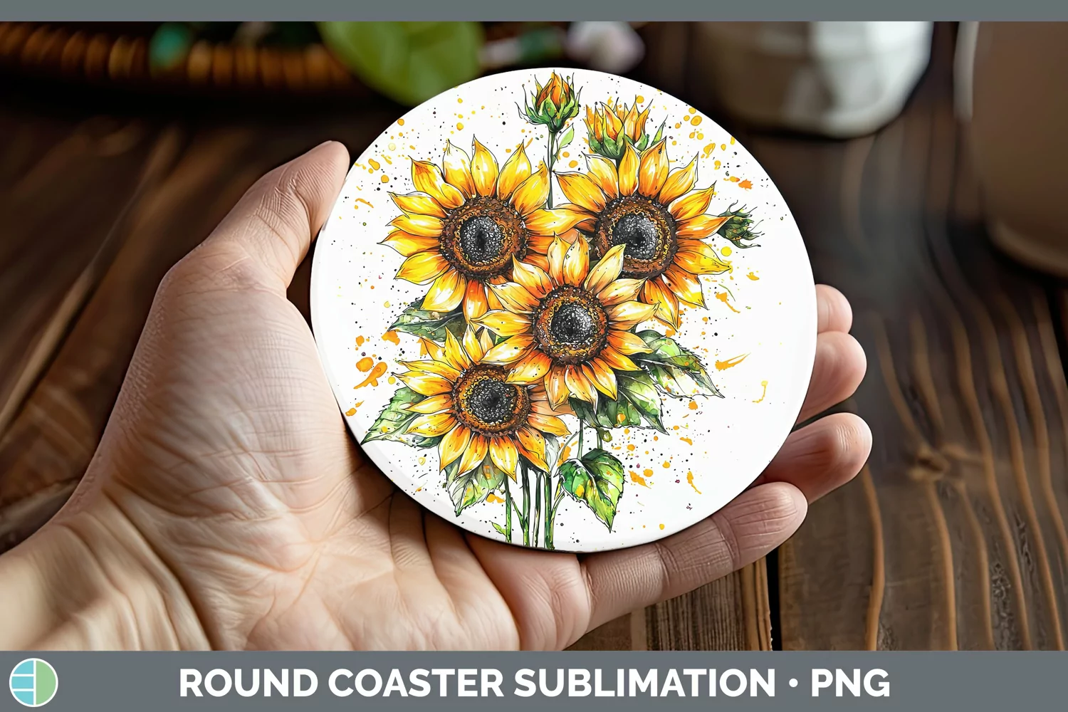 GorgeousWatercolor Splatter Round Coaster design.