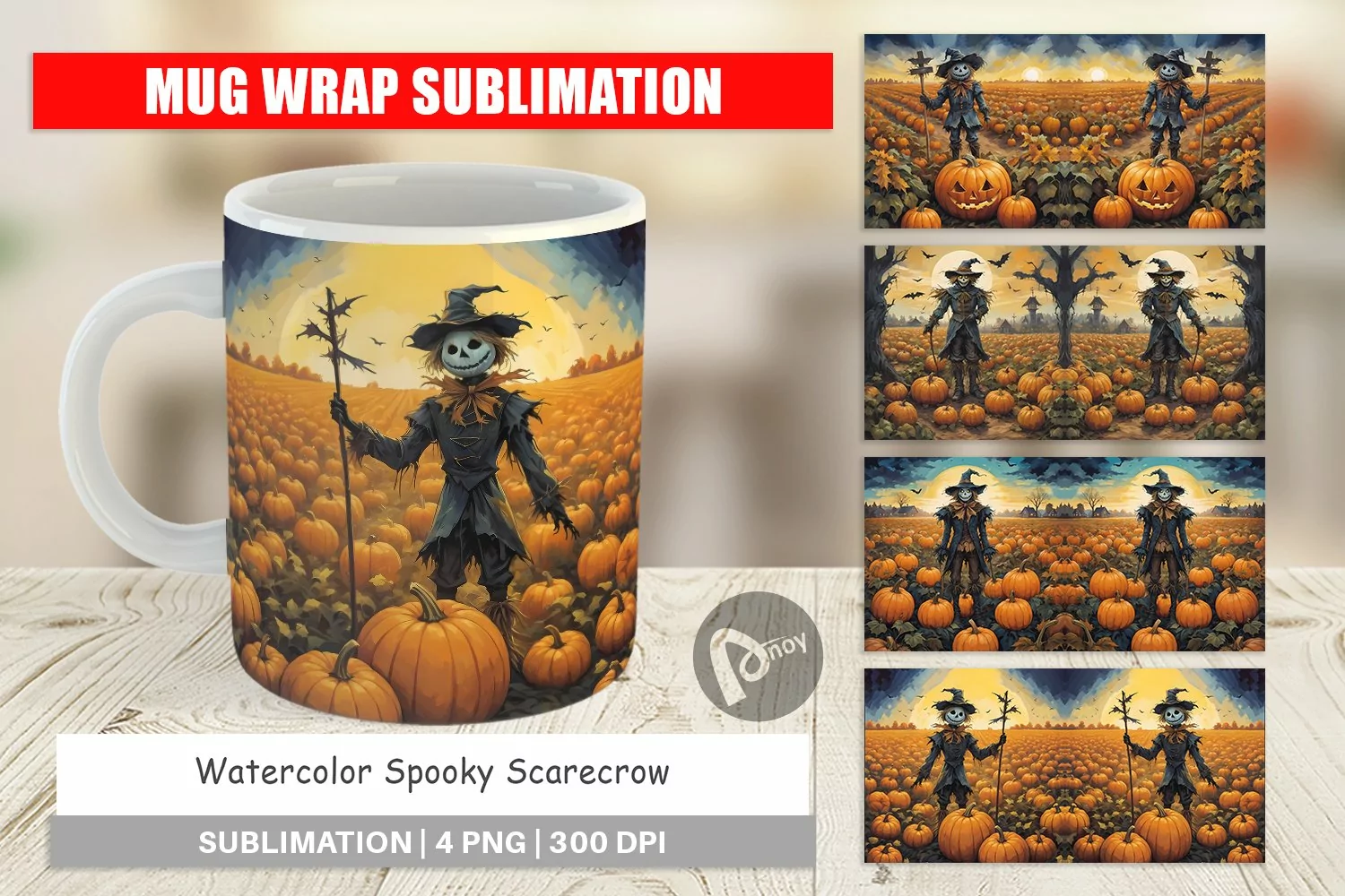 Mug Wrap Design Watercolor Scarecrow product image 1