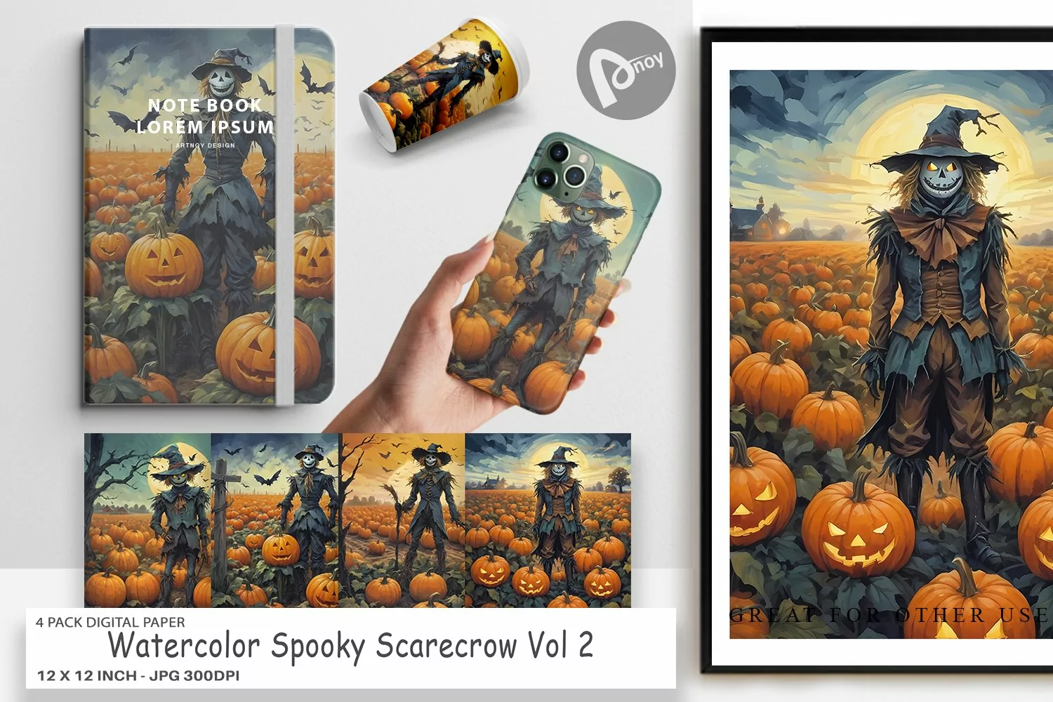 Digital Paper Watercolor Scarecrow product image 1