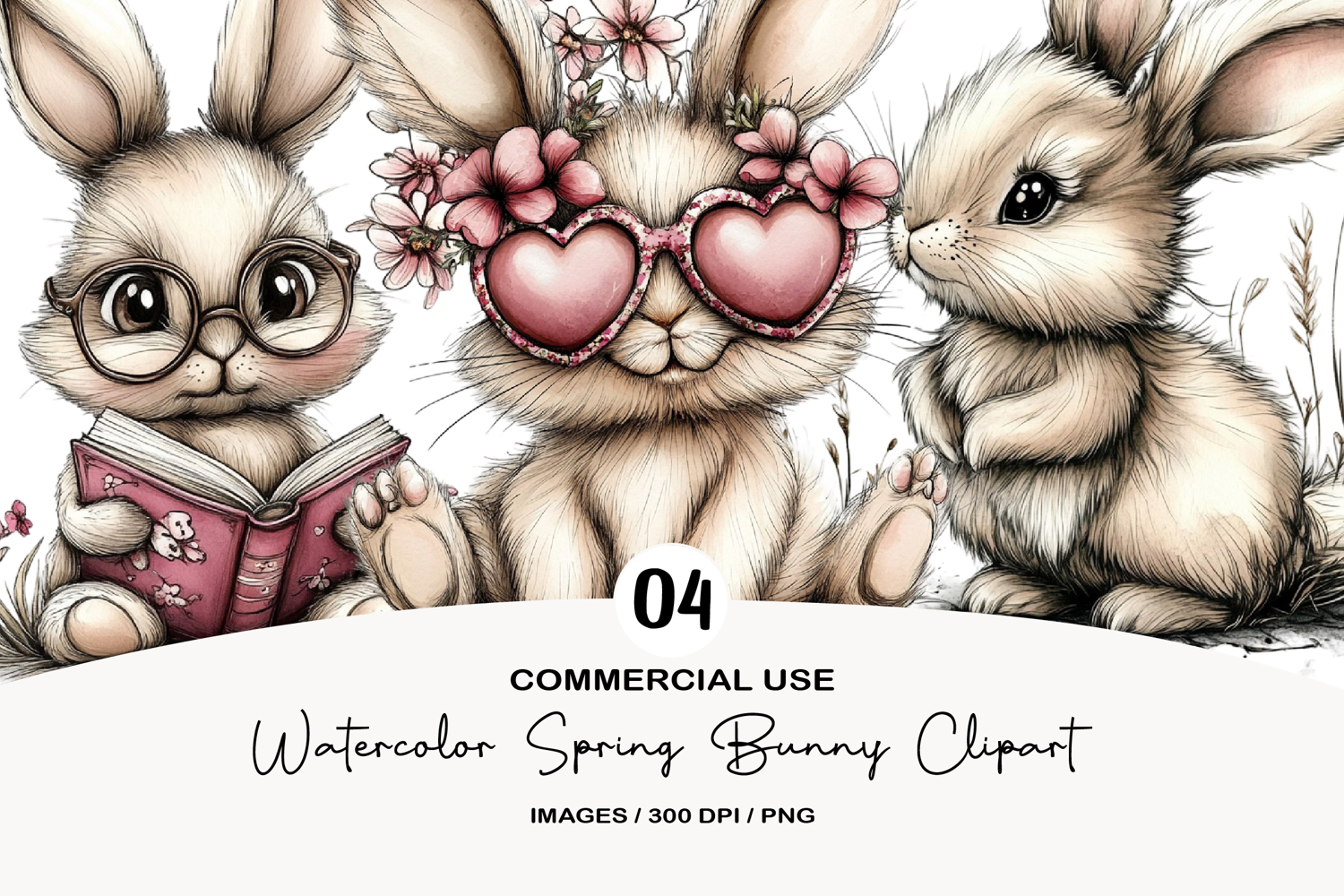 Watercolor Spring Bunny Clipart product image 1
