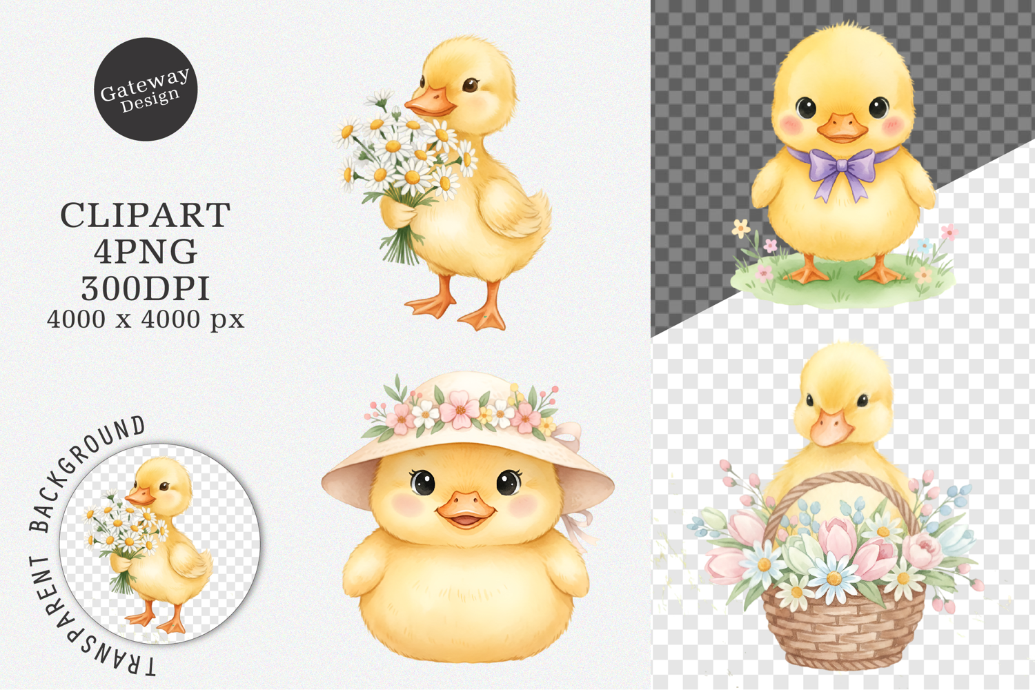 Watercolor Spring Cute Duck Clipart product image 1