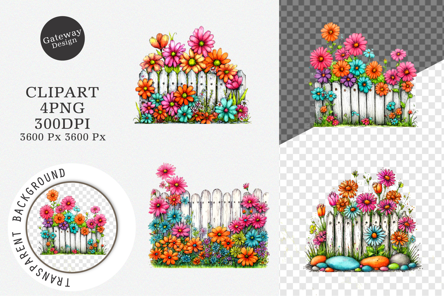 Watercolor Spring Fence Clipart product image 1