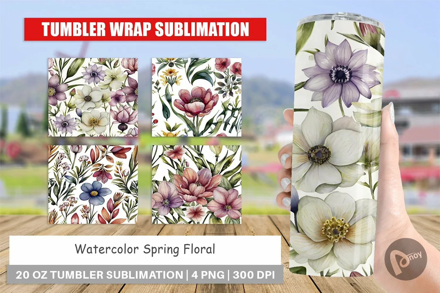 Tumbler Sublimation Wrap Watercolor Spring Floral product image 1