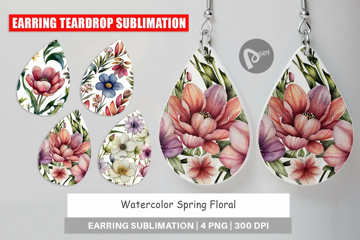 Earring Teardrop Watercolor Spring Floral product image 1