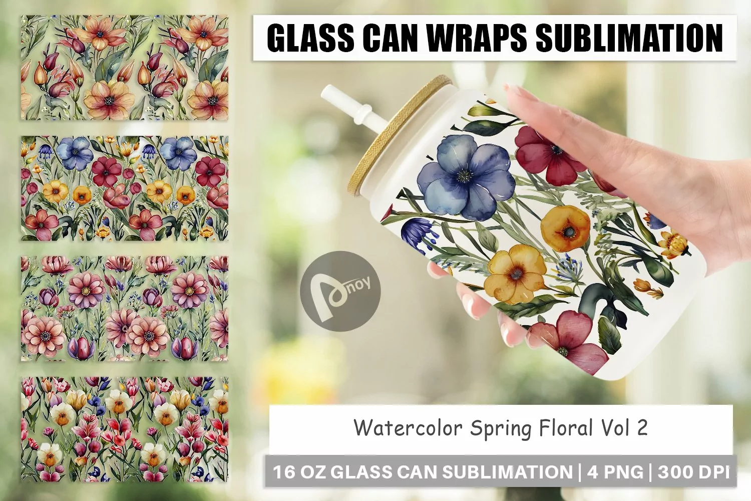 Glass Can Wraps Watercolor Spring Floral product image 1
