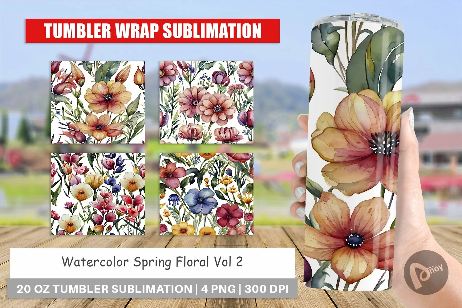 Tumbler Sublimation Wrap Watercolor Spring Floral product image 1